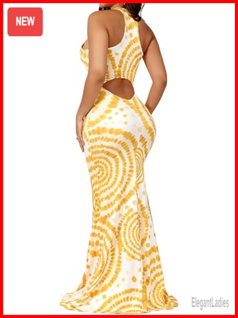 Halter Bodycon Maxi Dress Tie Dye Backless Mermaid Sundress